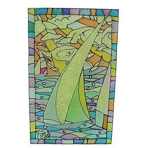 Vintage Acrylic Nautical Sailboat Water Scene Window Suncatcher Pastels 10x6"
